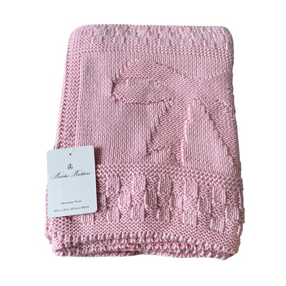 Brooks Brothers Pink Bow Knitted Throw Blanket 50x70 Designer Spring Decor NEW - Picture 10 of 15